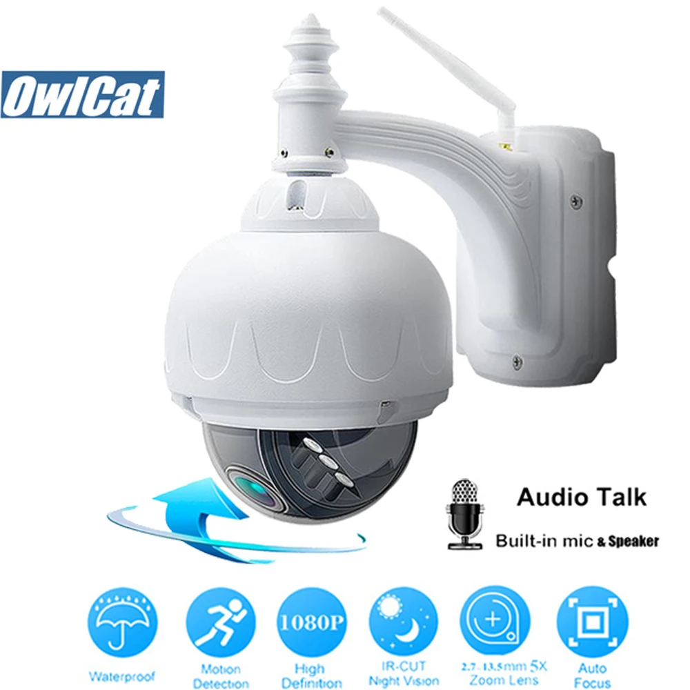 OwlCat SONY323 открытый/водонепроницаемый HD 1080P купольная PTZ IP камера wifi 5MP 5X оптический зум беспроводной ИК CCTV двухсторонний аудио слот памяти
