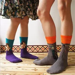 Влюбленных носки масла смешные носки Ван Гог росписи всемирно известный живопись серии Мода ретро Новинки для женщин личности Книги по