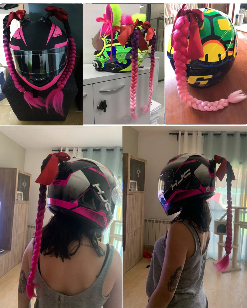 Casco de la Trenzas Trenzas mujer peluca para cascos de moto 17 colores torcer doble coleta Cola caballo con el lechón arco