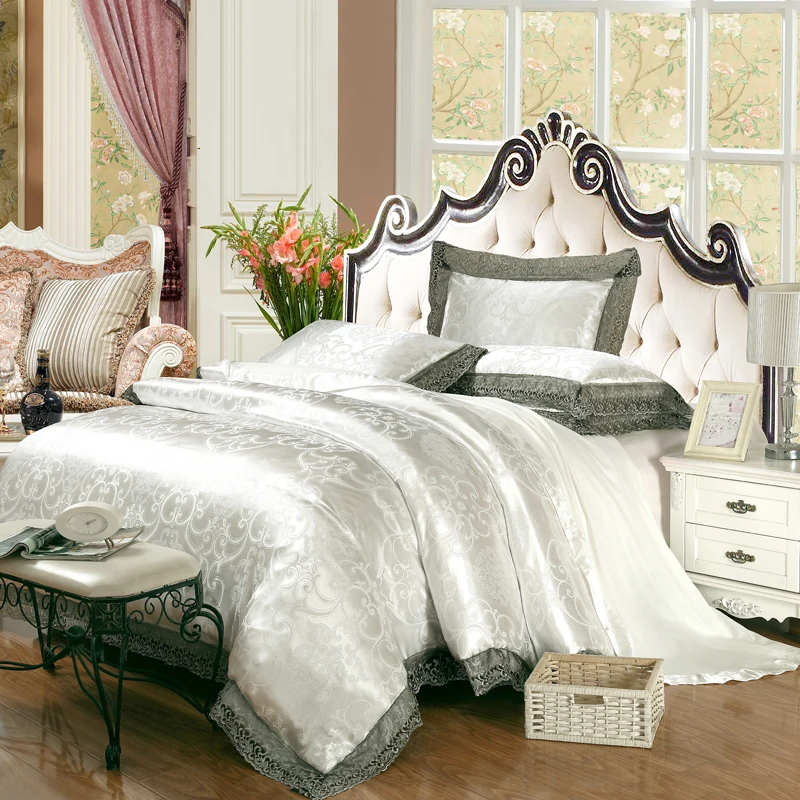 

New Modal Silk Cotton Luxury Jacquard Bedding Set Embroidery lace bedclothes Duvet cover Bed sheet Pillow case Queen King 4pcs