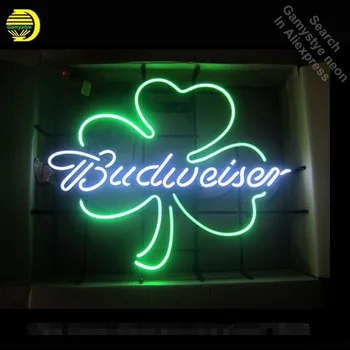 

Neon Sign for Budweise Lucky Shamrock neon bulb Sign Neon lights Sign glass Tube Iconic Bulbs Bright lamp Custom Brand LOGO