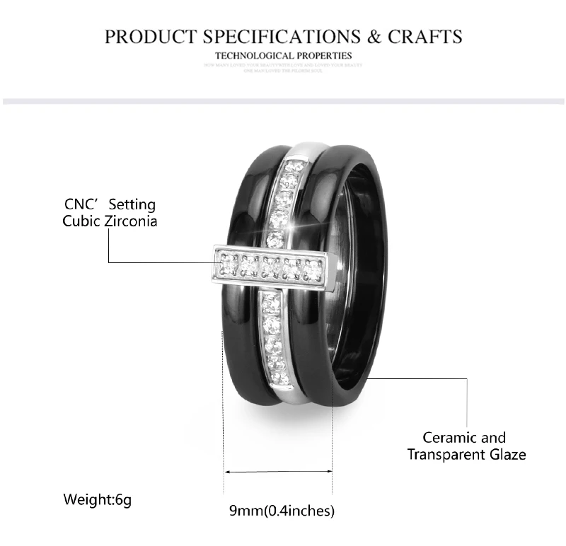 Модные 9 мм ширина Мезонины керамические кольца с Bling кубический циркон хороший три в одном из нержавеющей стали женские кольца подарок ювелирные изделия
