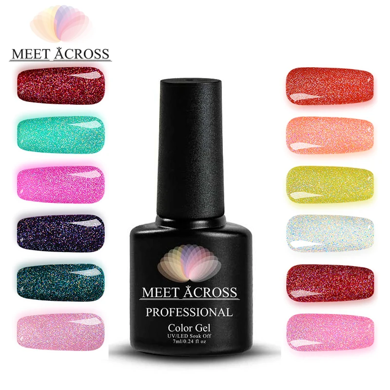 MEET ACROSS 7ml Neon Nail Gel Polish 12 Colors Soak Off Uv Led Glitter Gel Lacquer Nail Art