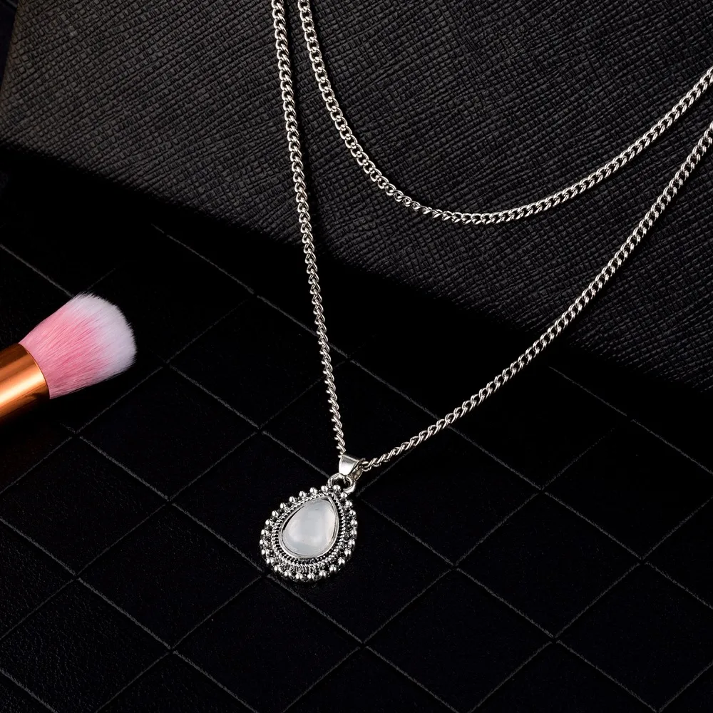 FAMSHIN модное многослойное винтажное серебряное ожерелье с подвеской в стиле бохо, ювелирные изделия для женщин и девушек, ювелирные изделия, подарки
