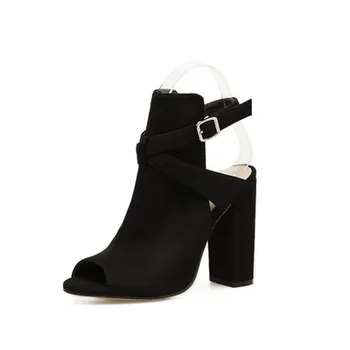 

Summer sexy nightclub rough with dew heel buckle high heels suede personality sandals women
