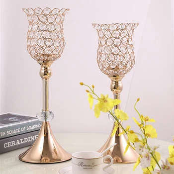 

Candle Holder K9 Crystals Candle Stand Gold Plated Acrylic Wedding Candelabra/ Centerpieces Center Table Decoration Candlestick