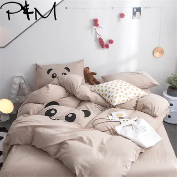 

Papa&Mima Cute panda print Cartoon style bedding set Queen King size flat sheet pillowcases duvet cover sets bedlinens
