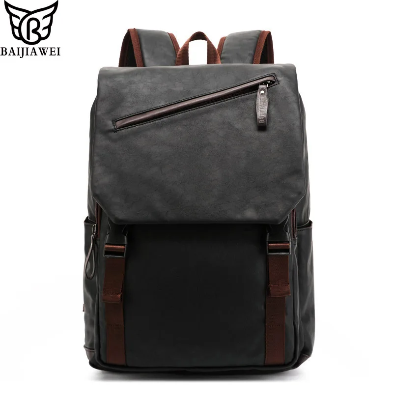 

BAIJIAWEI 2019 Oil Wax Leather Backpack Men's Casual & Travel Bags Leather Laptop Bag College Style Backpacks Mochila Zip Men