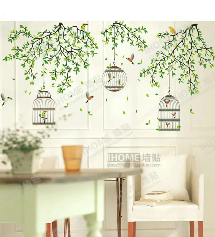 green forest birdcage tree branch wall stickers living room bedroom
