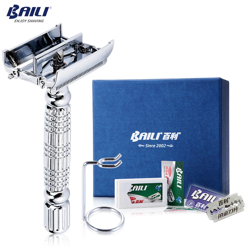 BAILI Men's Manual Barber Blade Shaving Safety Razor Shaver Stainless