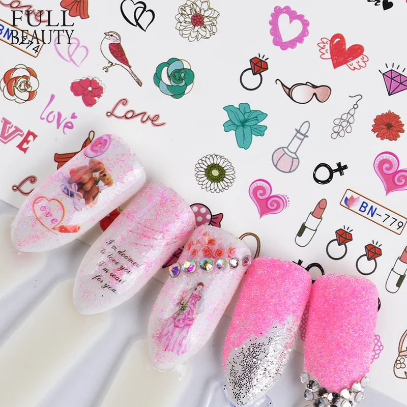

36pcs Romantic Valentine Sticker for Nail Art Slider Decals Kiss Flower Love Lip Manicure Designs Water Tips Sets CHBN745-780