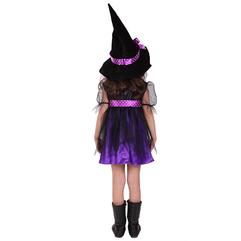 Новое поступление Хэллоуин вечерние Для детей костюм ведьмы для косплея, для девочек, костюм для Хэллоуина, вечерние Детские платья со шляпой#809