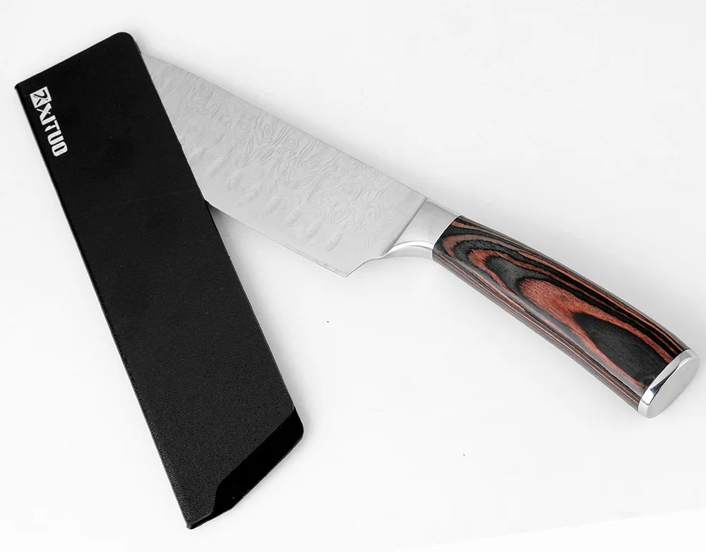 XITUO " 7" " 5" 3," дюймов нож шеф-повара оболочка для нарезки овощей Santoku ножи для очистки овощей 2 шт кухонный нож инструмент в ножнах черный