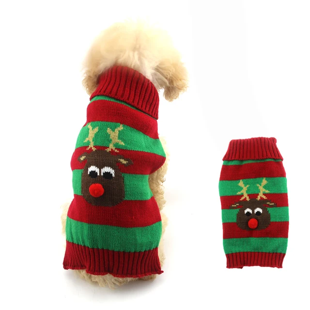 xmas reindeer elk stripe design dog clothes christmas sweater puppy christmas sweater for dogs