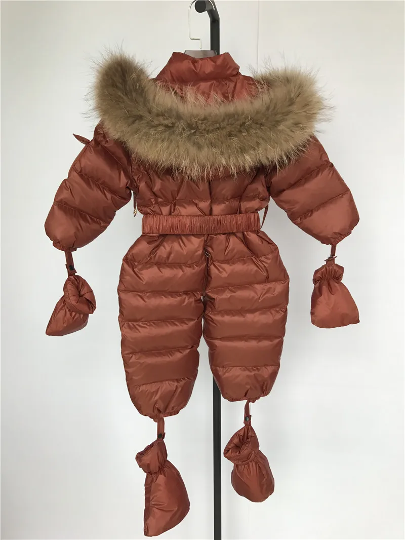 Зимнее пуховое пальто для малышей куртка-пуховик на утином пуху для мальчиков и девочек верхняя одежда для младенцев детский комбинезон, зимний комбинезон