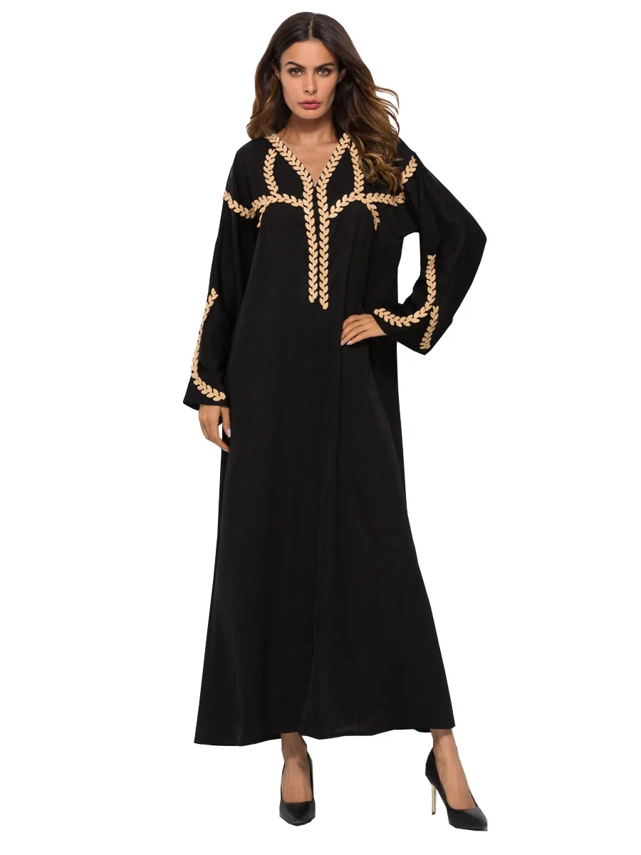 Elegant Muslim Abaya Embroidery Cardigan Maxi Dress Tunic Kimono Long