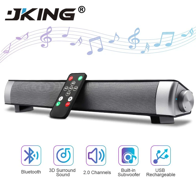 

JKING Wireless Bleutooth Hifi Stereo Loudspeaker Sound Bar Aux 3.5mm USB Column For TV PC Speaker Home Theater Sound System