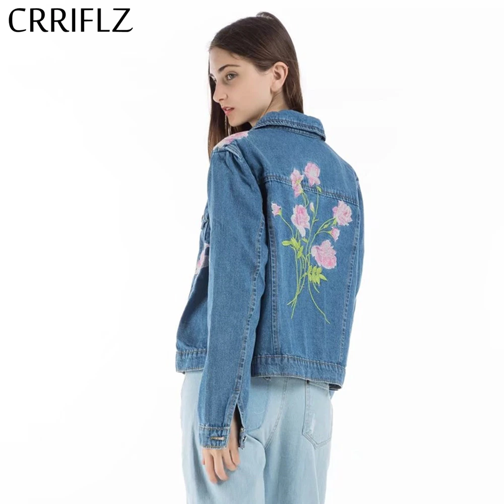 

New Embroidery Denim Jacket Coat Women Casual Jeans Outerwear Coat Female winter Basic Jackets CRRIFLZ Spring Autumn Collection