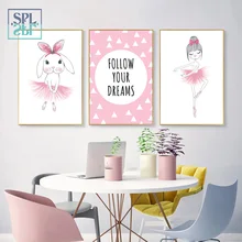 

SPLSPL Follow Your Dream! Pink Girls Room Decor Posters Cartoon Quotes Art Canvas Painting Wall Picture for Living Room Decor