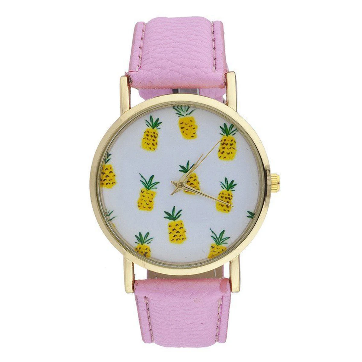 Women`s Fashion Pineapple Pattern Leather Band Analog Quartz Wrist Watch