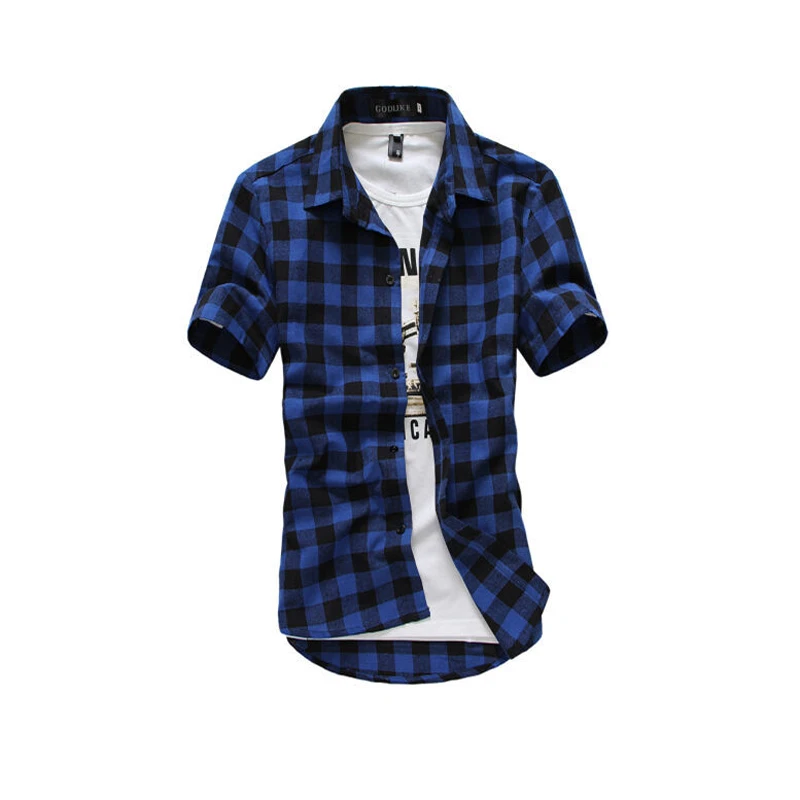 Blue Red Black Plaid Shirt Men Shirts 