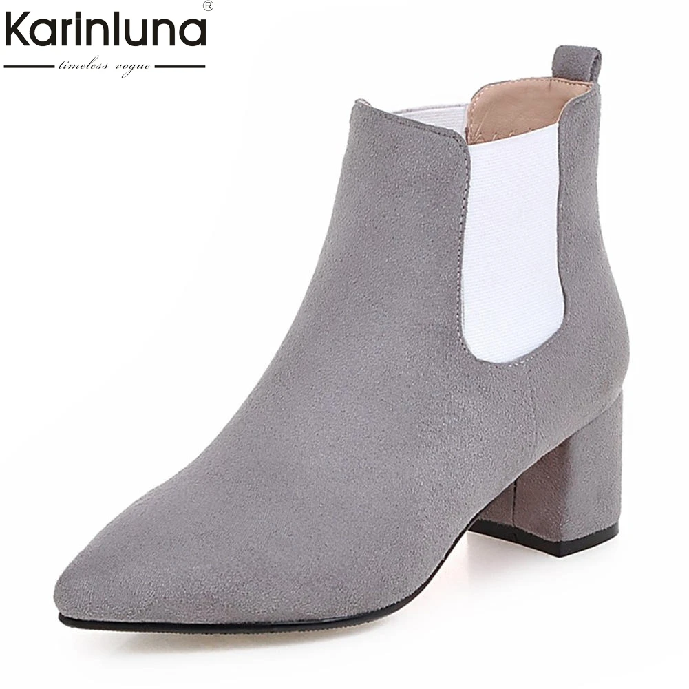 

KARINLUNA 2018 Large Size 32-43 Elegant Women Boots Woman Shoes Chunky Heels Elastic Band Shoes Woman Ankle Boots Female