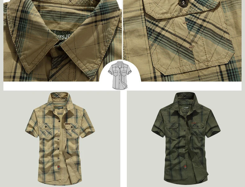 Брендовая армейская рубашка в военном стиле для мужчин Лето Хлопок Клетчатая с коротким рукавом мужские рубашки размера плюс 4XL 5XL Camisa masculina