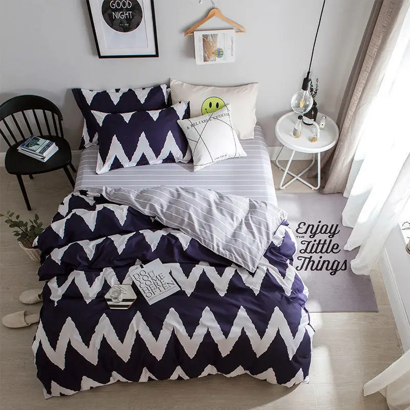 

Home Sleek minimalist and comfortable active printing dyeing cotton bed linen Quilt cover pillowcase bedding 3/4pcs