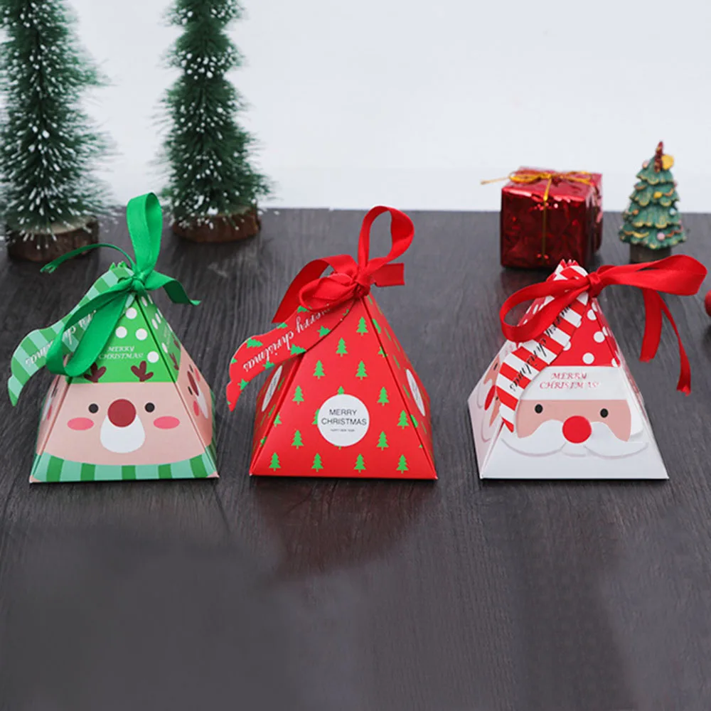30 шт./лот, бумажный подарочный пакет, Рождественская елка, конфетница, подарочные коробки с лентой, вечерние, декоративные, сумки для хранения конфет, рождественский подарок