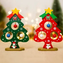 Рождественская елка маленький орнамент мини расписные елочные украшения Рождественская Деревянная открытка Новогодние украшения для дома