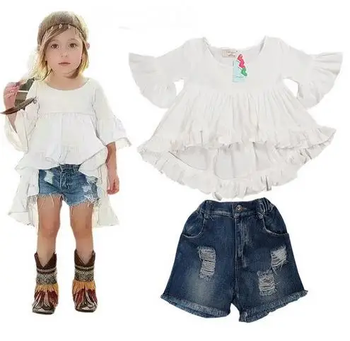 

Hot style girls kids clothes Baby girls suit fashionable dovetail knit skirt dress + jeans pants sets