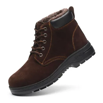 

new fashion men large size steel toe cap work safety winter warm plush fur shoes anti-pierce cotton sneaker security ankle boots