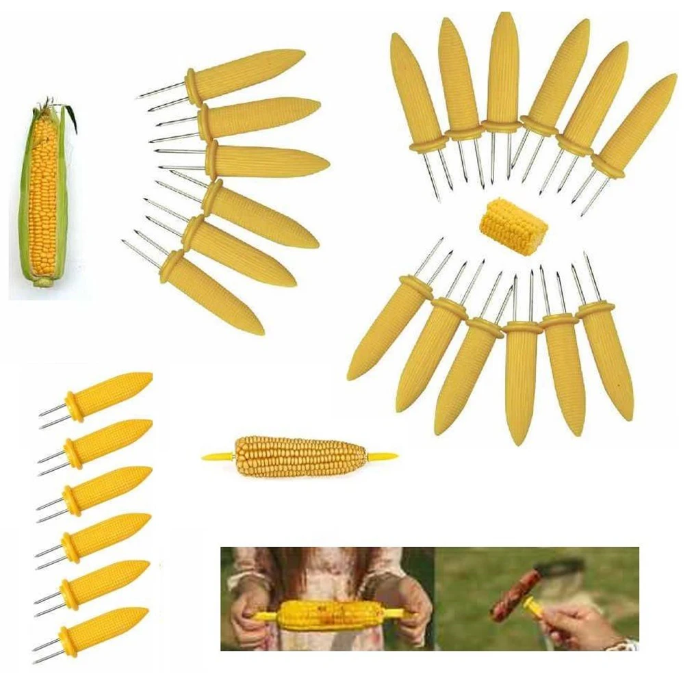 

6 Pcs Stainless Steel Corn On The Cob Skewers Sweetcorn Holder Grip BBQ Prongs