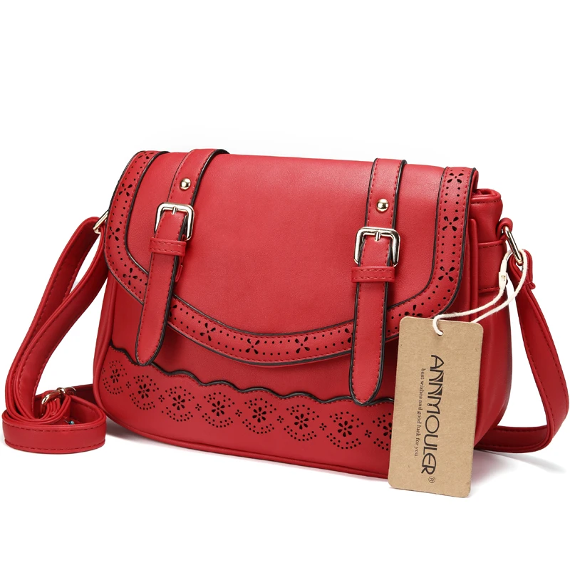 Annmouler خمر النساء الكتف حقيبة عالية الجودة الجوف خارج Crossbody حقيبة بو الجلود الدانتيل رسول حقيبة للسيدات كبيرة حقيبة