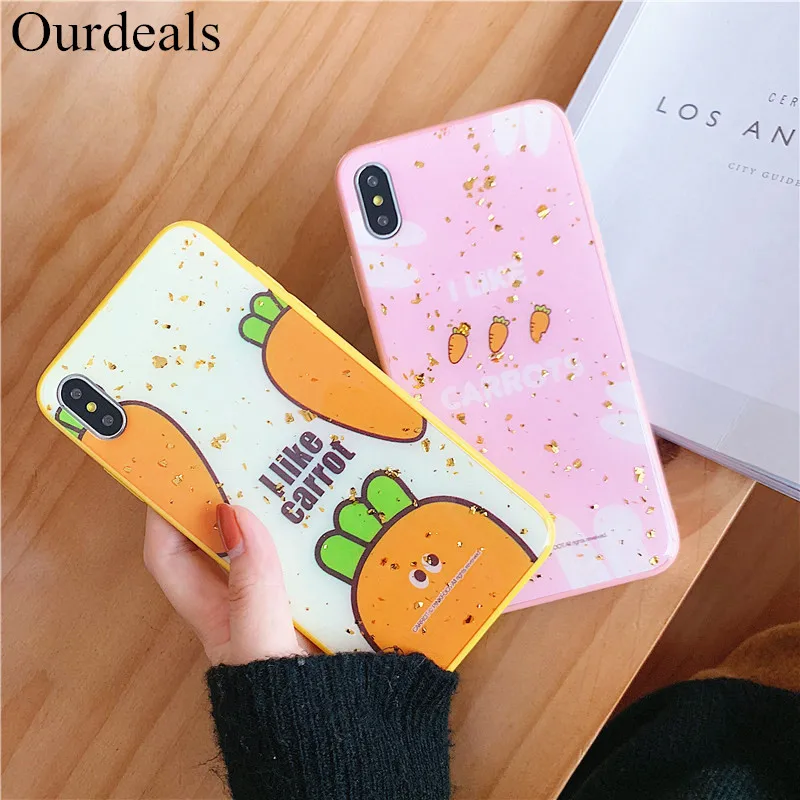 Ourdeals Refreshing Summer Cartoon Fruit Phone Case For iphone XS MAX XR X 6 6s 8 7plus Glitter Gold Foil Smooth Epoxy Back Capa | Мобильные