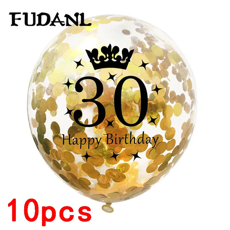 12 дюймов розовое золото конфетти воздушные шары 18 21 30 40 50 юбилей шарик для дня рождения вечерние украшения для взрослых Свадебный декор - Цвет: 30th