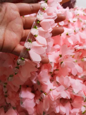 4 см ширина белый розовый шифон гофрированные плиссированные мнущиеся Ткани Кружева отделка платье с цветком - Цвет: pink