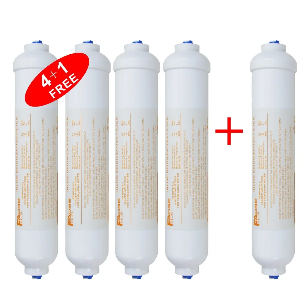 2" OD x 10-Inch Replacement Inline Deionization (DI) Water Filters for Universal RO/DI Systems 1/4" QuickPush Connector(4+1FREE) |