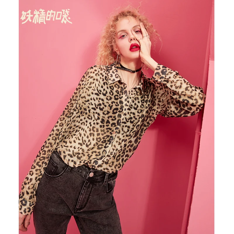 ELFSACK Casual Leopard Women Shirts 2019 Spring New Turn-down Collar Blouse Full Woman Chiffon Ladies Clothing | Женская одежда