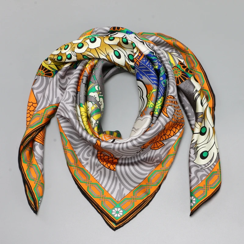 Новые принты большой квадратный шелковый шарф шаль Хиджаб платок 35X35 дюймов