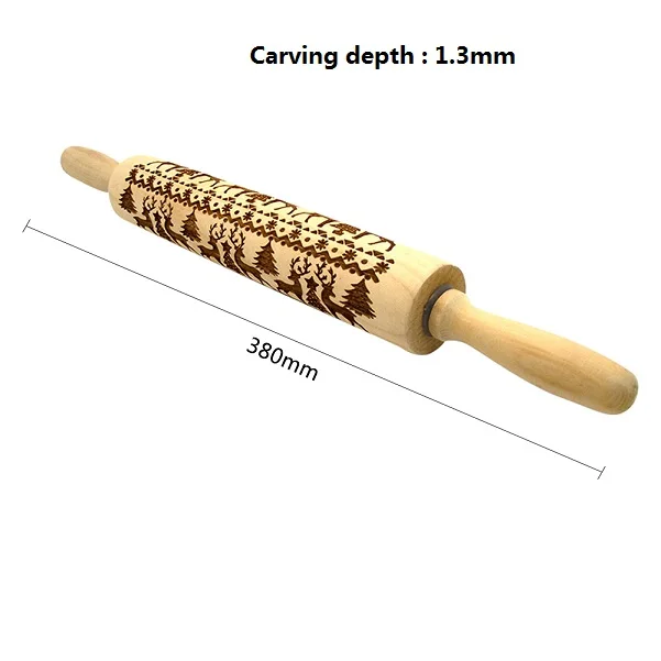 Рождественская Скалка с гравировкой роллер олень; Снежинка тиснение скалка для печенья лапши печенье, фондан, пирог тесто - Цвет: 35cm