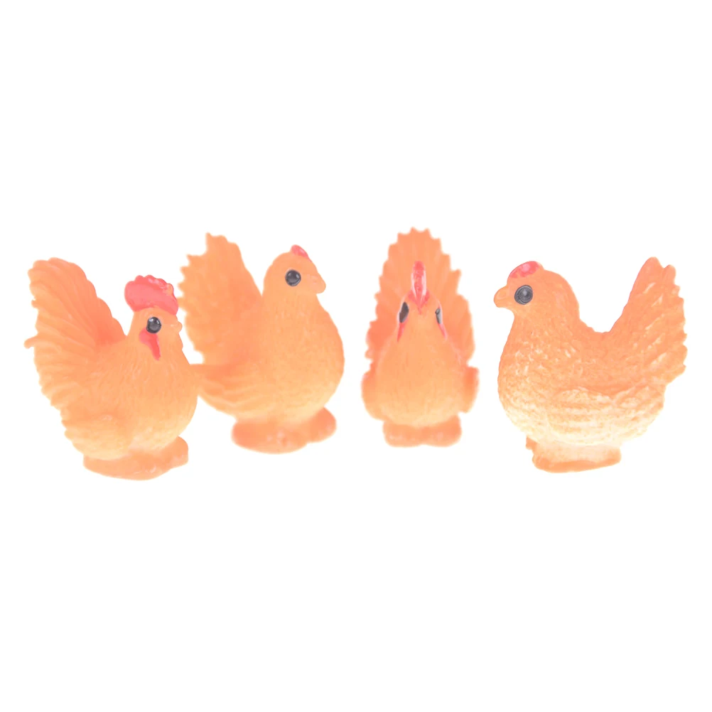 

4pcs/set Mini Animals Cock Chicken Combination Bonsai Figurine Fairy Garden Miniatures Ornaments Garden Decoration Resin Craft