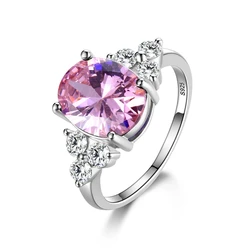 Exquisite S925 Silver Women's Ring with Olive Green Zircon and Multicolor Gemstones - Luxury Fashion Jewelry Gift - 8 (Pink)