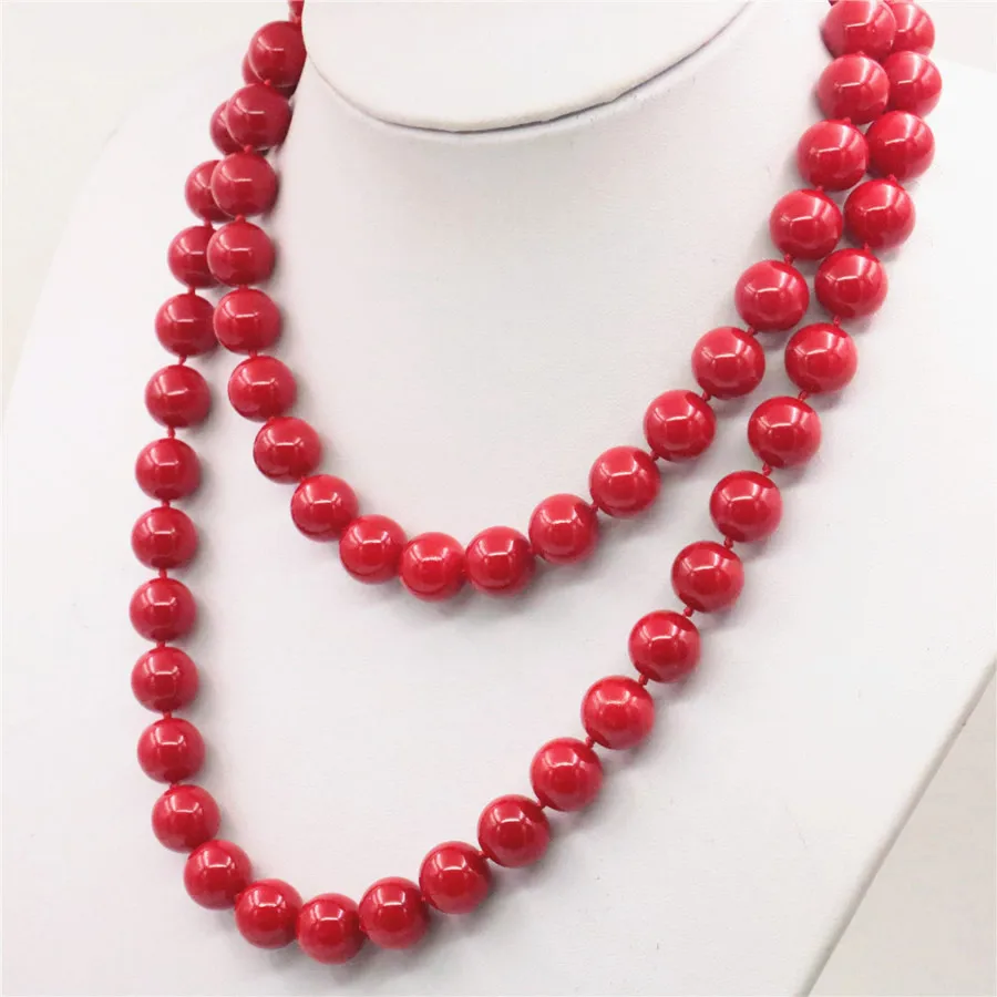 

Trendy Accessory Jewelry Beads 12mm Red Coral Necklace Wholesale Balls DIY Girls Women Gifts Female Hand Made Ornaments 36inch