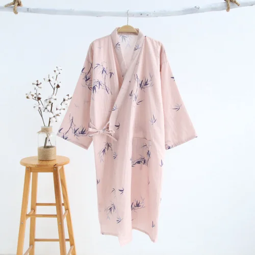Женские пижамные комплекты, японское нижнее белье с принтом, халат-кимоно, хлопковые костюмы, ночная рубашка, одежда для сна, халат, домашняя одежда для отдыха - Цвет: pink robes