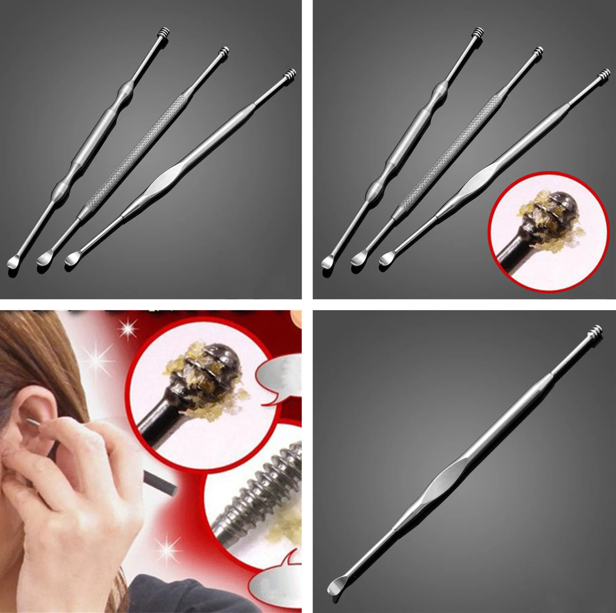 

1pc Ear Wax Pickers Stainless Steel Ear Picks Wax Removal Curette Remover Cleaner Ear Care Tool EarPick Facial Beauty Tools