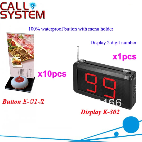 Pager Waiter Call System K-302+O1-R+H for restsaurant with 1-key call button with menu board and display DHL free Shipping