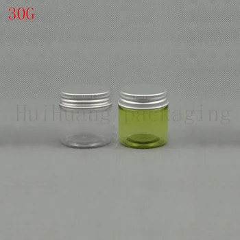 

100X30g clear empty round cosmetic cream PET container green plastic bottle for cosmetic packaging Powder jar,bath salt pot lid