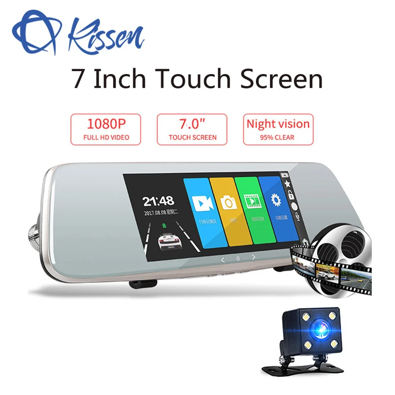 Goede Kissen Full HD 1080 p 7 inch Dash Cam DVR Dash Camera Achteruitkijkspiegel Touch Screen Dual Lens Video Recorder auto Camera DVR