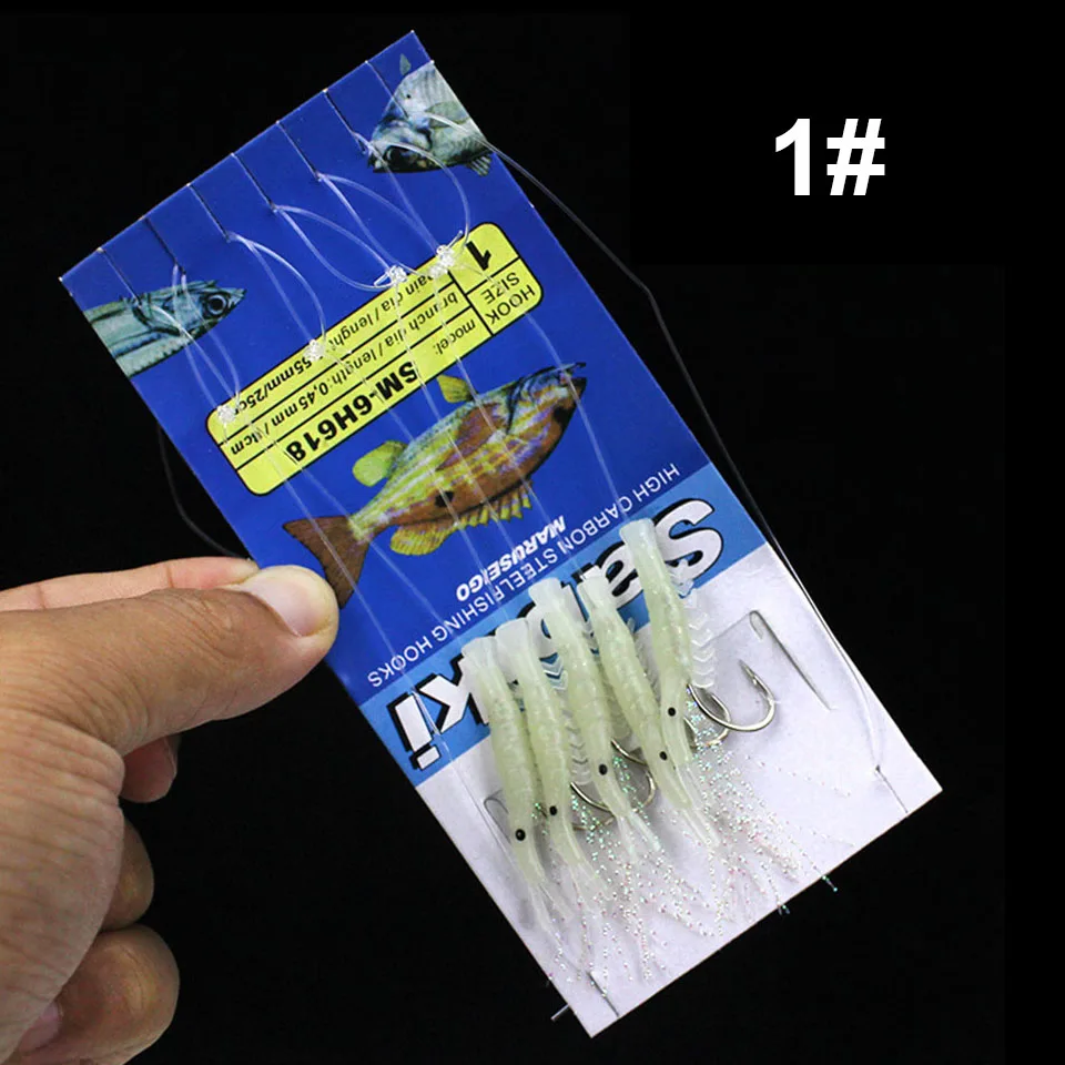 Ходить Рыбы 5 шт./компл. световой Креветочный крючок рыболовные приманки Sabiki установок с 5 Крючки маячок для рыбалки приманки мягкие приманки рыболовные крючки - Цвет: 1